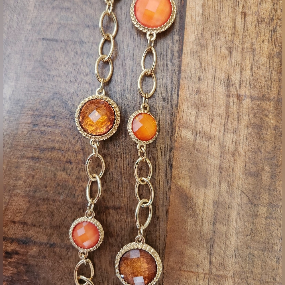 Gold and Orange Long Necklace - Picture 2 of 4